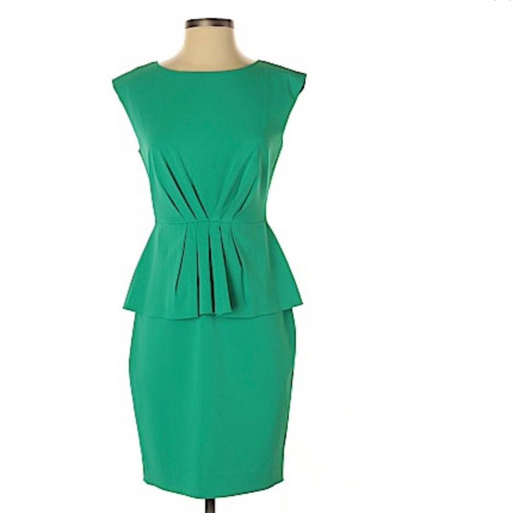 Shoshanna Raven Peplum Dress in Peacock Green - Picture 2 of 4
